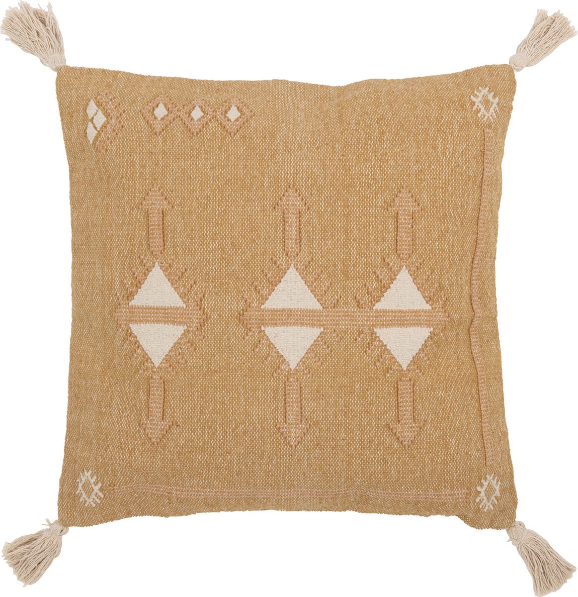 J-Line kussen Driehoeken + Kwastjes - katoen - naturel/wit Beige