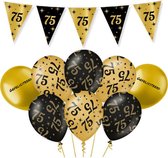 75 Jaar Feest Verjaardag Versiering Ballonnen Slingers Gefeliciteerd Goud & Zwart Decoratie – 9 Stuks