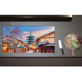 Inductieplaat Beschermer - Bloesemboom bij Boeddhistische Hōkan-ji Tempel in Kioto, Japan - 95x50 cm - 2 mm Dik - Inductie Beschermer - Bescherming Inductiekookplaat - Kookplaat Beschermer van Wit Vinyl