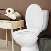 Toiletdeksel, wc-bril met softclosemechanisme, Quick-Release-functie voor eenvoudige reiniging, O-vorm, wit, toiletbril met verstelbare scharnieren, kunststof versie