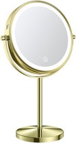 Make-up spiegel staand 5x vergrotend met dimbare LED verlichting mat goud