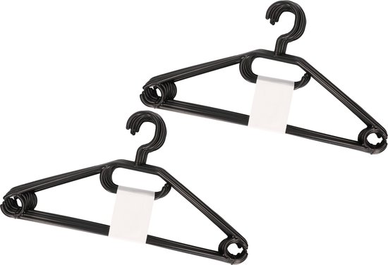 Mainetti Kleerhangers voor bretels, breiwerk, kleerhangers van kunststof, dun, ruimtebesparend, met noodjes, voor lingerie, badmode, 10 stuks, glanzend zwart met gegalvaniseerde haak, 38 cm
