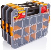 B- 3x -Home Sorteerbox/vakjes koffer - voor spijkers/schroeven/kleine spullen - 15 vaks - kunststof - zwart - 44 x 32 x 7.5 cm