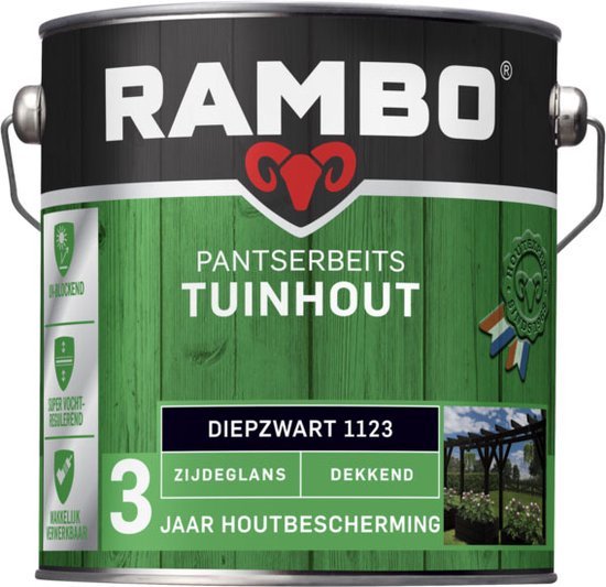 Rambo Pantserbeits Tuinhout Zijdeglans Dekkend Diepzwart 1123 - 1.5L -