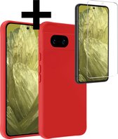 Hoesje Geschikt voor Google Pixel 8a Hoesje Siliconen Case Met Screenprotector - Hoes Geschikt voor Google Pixel 8a Hoes Siliconen - Rood