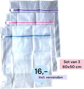 Waszak met rits - Set van 3 - 60 x 50 cm - Inclusief verzenden - Ritssluiting - Washing Bag - Waszakken - Wasnet - Wasnetten - Transparant - Wit - 100% polyester - Bescherm je wasgoed en wasmachine