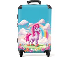NoBoringSuitcases.com NoBoringSuitcases.com® - Kinderkoffer meisje - Roze eenhoorn met regenboog - Kindertrolley meisjes - Koffer groot voor kinderen - 20 kg bagage