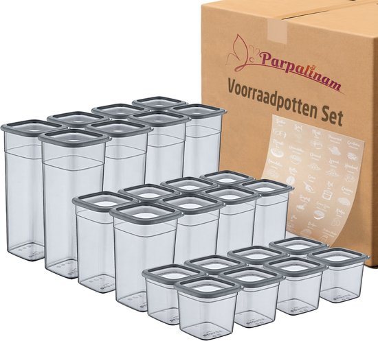 Set de Bocaux de conservation Bidons alimentaires de 24 pièces Bocaux de conservation en plastique anthracite avec couvercle Récipient pour aliments frais Bocaux de conservation hermétiques Congélateur empilable