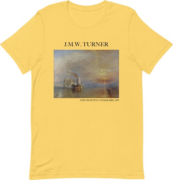 J.M.W. Turner 'De vechtende Temeraire' ("The Fighting Temeraire") Beroemd Schilderij T-Shirt | Unisex Klassiek Kunst T-shirt | Geel | S