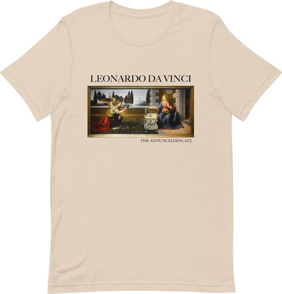 Leonardo da Vinci 'De Annunciatie' ("The Annunciation") Beroemd Schilderij T-Shirt | Unisex Klassiek Kunst T-shirt | Soft Cream | L