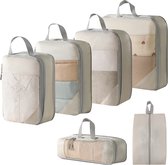 Travel Cubes Set 6 delig - Compressietassen - Reistassen - Opbergtassen - Koffer Organizers - Kleding Organizer - Voor Op Reis - Beige