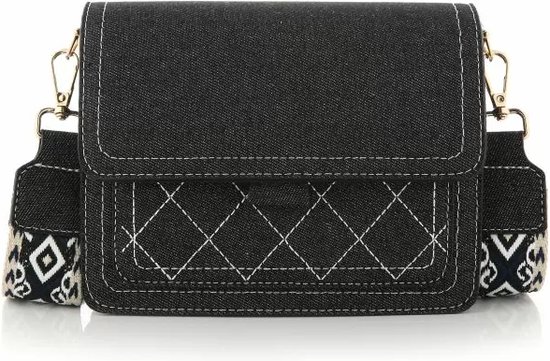 Schoudertas met luxe schouderband - Denim - Jeans Black - Dames - 20 x 15 x 8 cm
