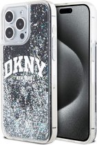 DKNY Liquid Glitter Arch Logo Back Case - Geschikt voor Apple iPhone 15 Pro Max (6.7") - Zwart/Zilver
