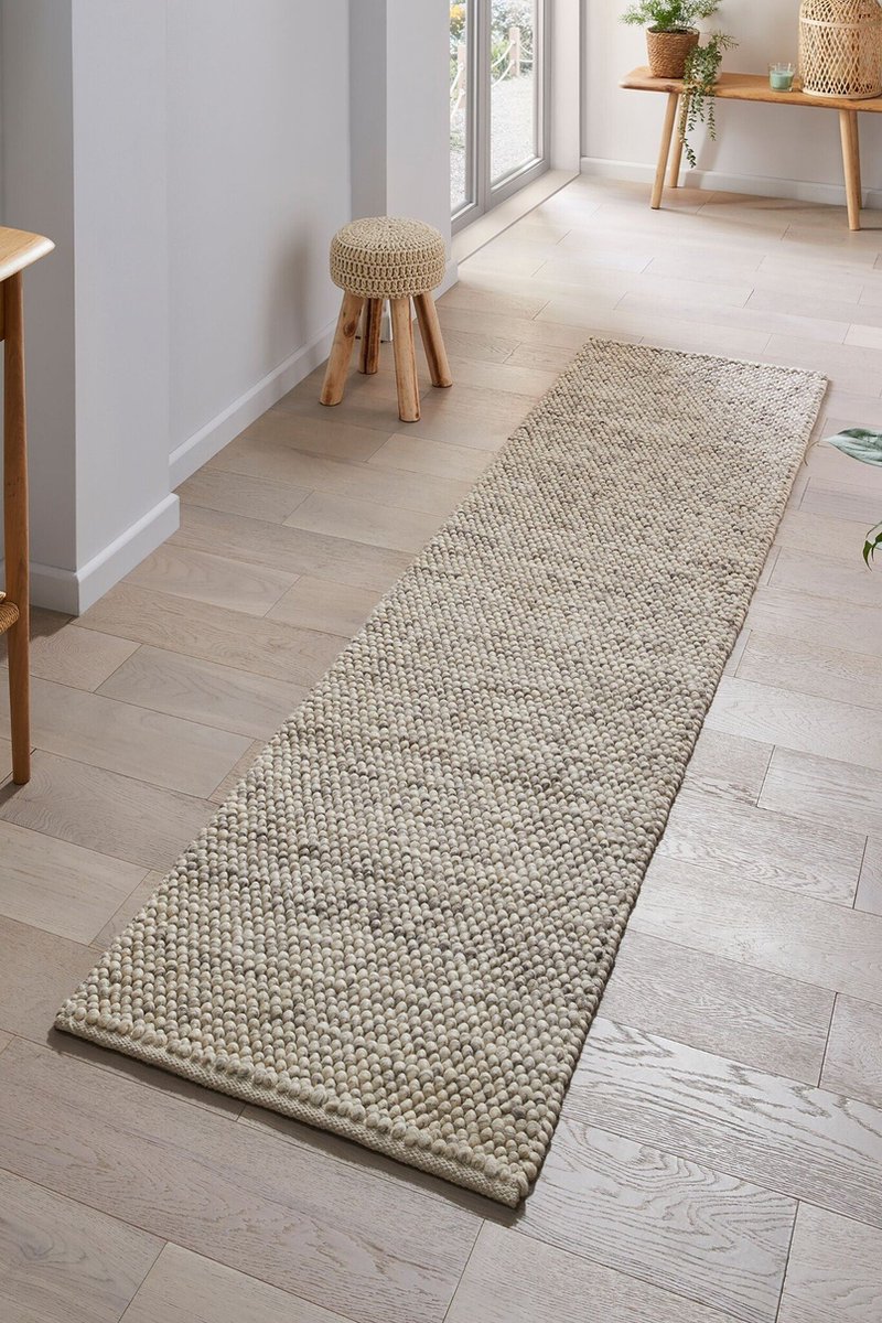 flycarpets Loper Minerals Uni Modern Laagpolig - Wol - Bolletjes Vloerkleed - Naturel / Beige - 60x230 cm Roze