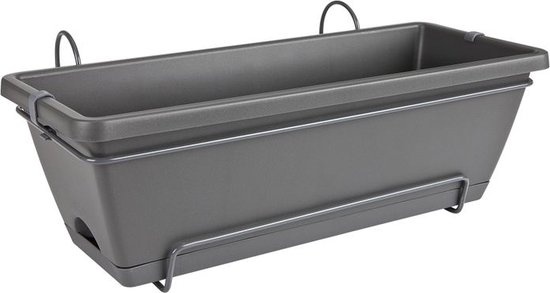 Elho Barcelona Allin1 50 - Balkonbakken met Ophanging - 100% Gerecycled Plastic - L49.5 x B27.5 x H18.5 cm - Antraciet