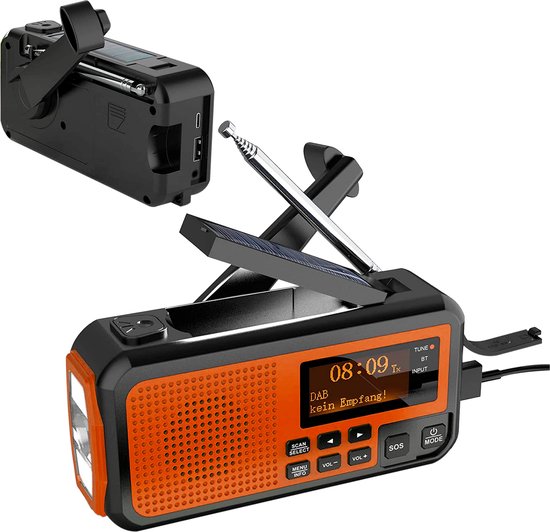Follesa® Noodradio - Noodradio - 5500Mah Solar Powerbank - Survivalradio - Dab+/FM - Solar Opwindbaar - Powerbank - Bluetooth - Digitale Wekker - Noodpakket