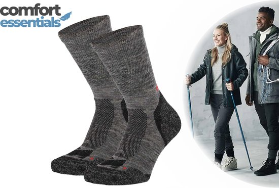 Comfort Essentials Hiking Sokken Extra Warm 2-Pack – Wandelsokken Heren Dames – Wollen Sokken – Multi Antraciet - Maat 39/42