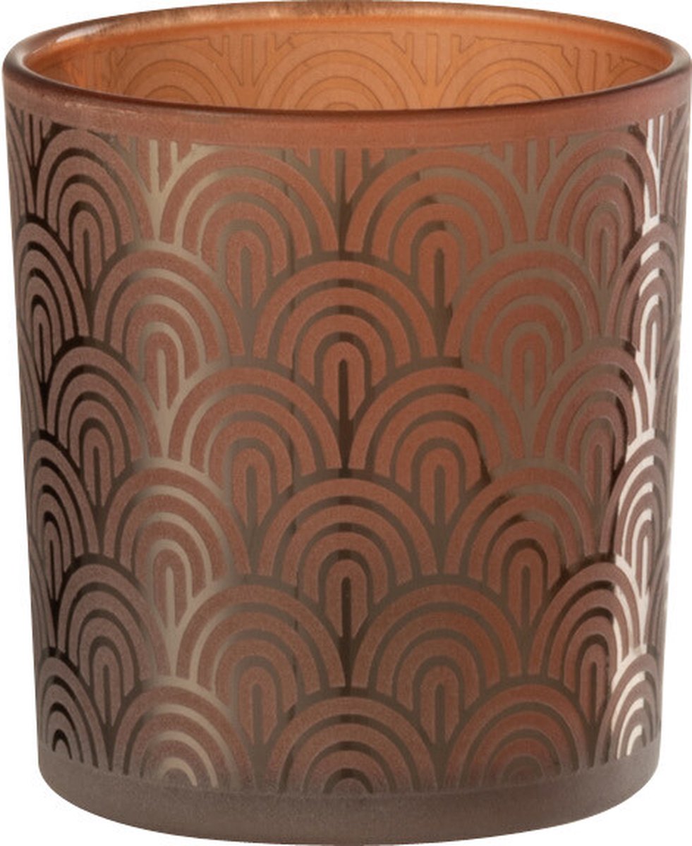 J-Line windlicht Boog - glas - oranje - small - 4 stuks