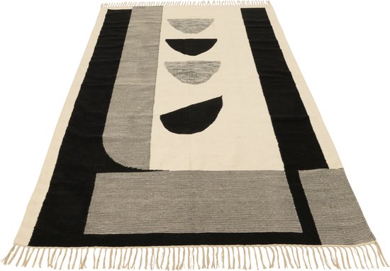 J-Line Tokyo tapijt - vloerkleed - polyester - wit/zwart - woonaccessoires