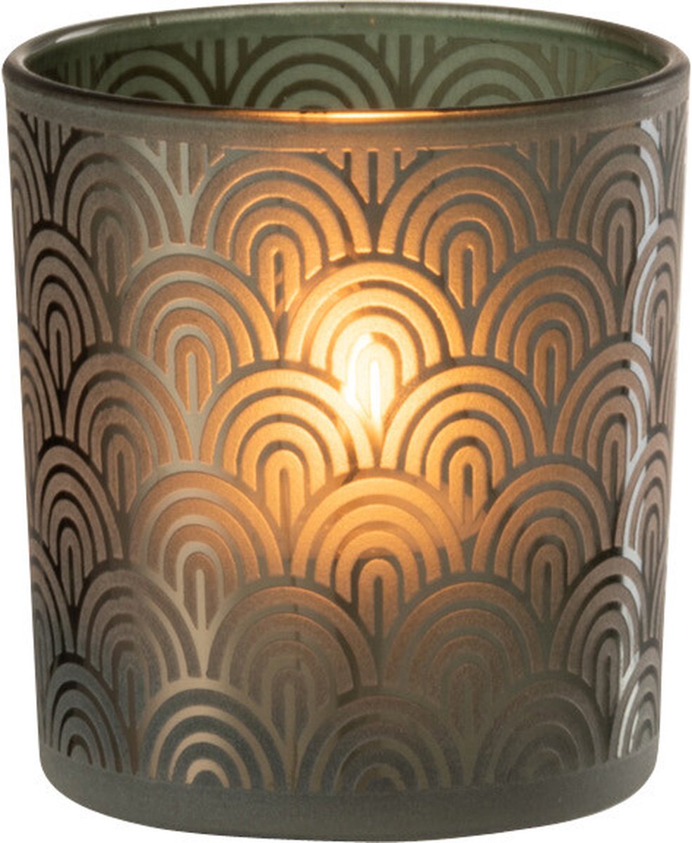 J-Line windlicht Boog - glas - groen - small - 4 stuks