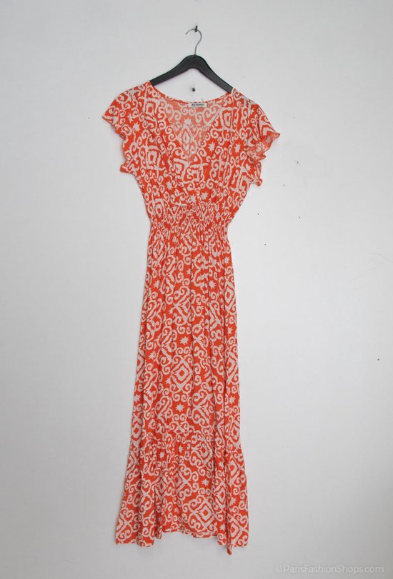 Robe longue femme Judy motif fantaisie orange blanc Taille S robe de plage