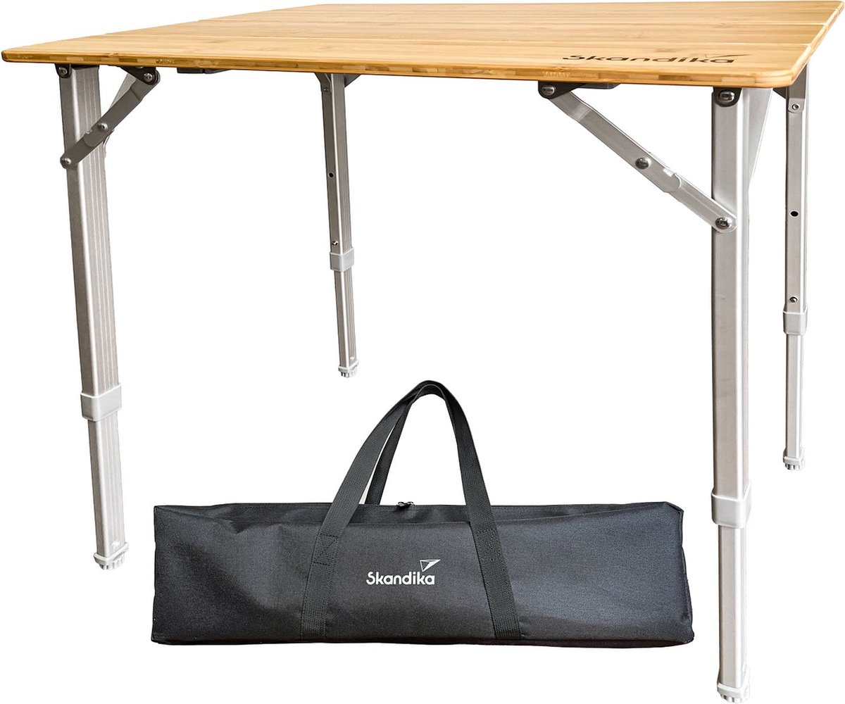 Skandika bamboe campagnetafel Tolja - Opvouwbare tafel met net-opbergruimte, diverse maten, 3-voudig in hoogte verstelbaar, aluminium, hout, weerbestendig, UV-bestendig | Klaptafel voor camping, tuin, balkon
