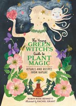 De omslag van 'The Young Green Witch's Guide to Plant Magic' met een silhouet van een vrouw omringd door bloemen en planten.