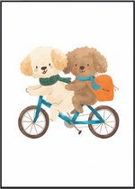 No Filter kinderkamer poster - Hondjes op fiets - Babykamer decoratie - 21x30 cm - A4 formaat - 1 stuks