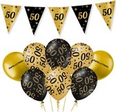 50 Jaar Feest Verjaardag Versiering Ballonnen Slingers Gefeliciteerd Goud & Zwart Decoratie – 9 Stuks