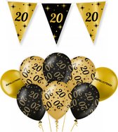 20 Jaar Feest Verjaardag Versiering Ballonnen Slingers Gefeliciteerd Goud & Zwart Decoratie – 9 Stuks