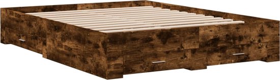 vidaXL - Bedframe - met - lades - bewerkt - hout - gerookt - eikenkleurig - 140x200 - cm