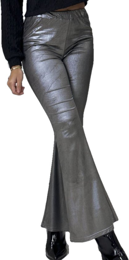 Dilena fashion Flair metalic zilver lederlook broek