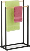Relaxdays handdoekenrek 2 stangen - ijzer - bamboe - staande handdoekhouder - badkamer
