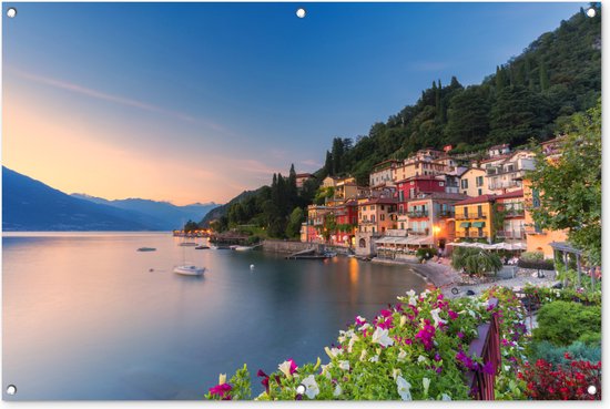 Affiche de jardin - Toile de jardin - Posters de jardin extérieur - Italie - Coucher de soleil - Lac - 120x80 cm - Jardin