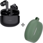 Cazy Draadloze Oordopjes Bluetooth met Active Noise Cancelling (Zwart) + Siliconen Hoesje (Groen)