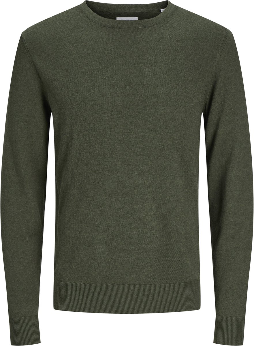 JACK & JONES Emil knit crew neck slim fit - heren pullover viscosemengsel met O-hals - groen