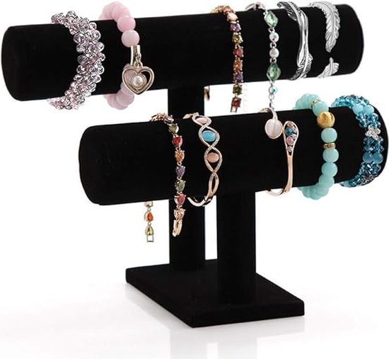 Sieradenstandaard voor armbanden en horloges, zwart, fluweel-look