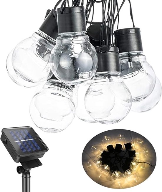 Homèlle Solar lichtsnoer - 20 LED - 3+2 meter - Warm-wit - ø5cm - Tuinverlichting op zonne-energie - Kerstverlichting buiten - Buitenverlichting - Lichtslinger - Lampjes slinger - Transparant