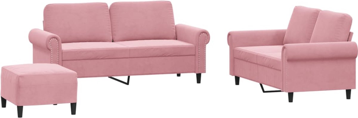 vidaXL - 3-delige - Loungeset - met - kussens - fluweel - roze