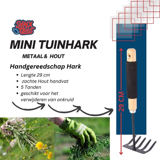 Synx Tools Mini Tuinhark Metaal 29 cm - Hark - Schoffel - Mini tuingereedschap - Handgereedschap - harken van Merkloos	 — afbeelding 2