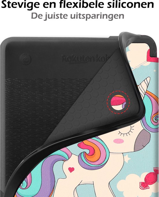 Hoesje Geschikt voor Kobo Clara 2E Hoes Book Case - Hoes Geschikt voor Kobo Clara 2E Hoesje Book Cover Met Screenprotector - Eenhoorn van Hoesje  — afbeelding 5