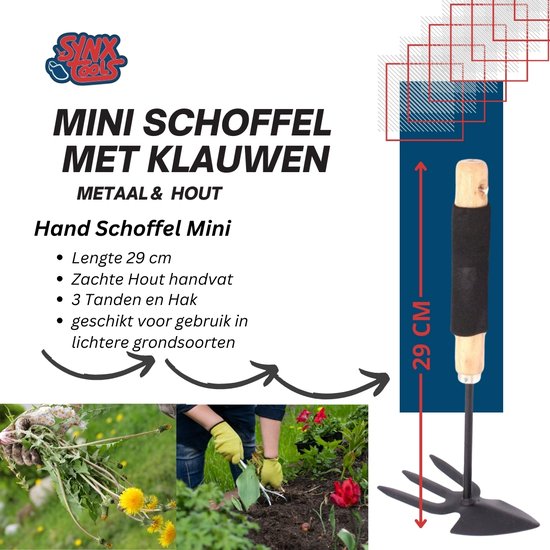 Synx Tools Mini schoffel met klauwen Metaal 29 cm - Schoffel Mini- Mini tuingereedschap - Onkruidverwijderaar - Handgereedschap - Moestuin benodigheden van Synx Tools — afbeelding 2