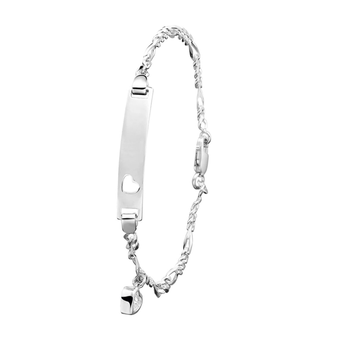 Lucardi Dames Plaatarmband hanger hart - Echt Zilver - Armband - Cadeau - 19 cm - Zilverkleurig