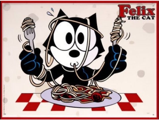 Wandbord Comics Strip - Felix The Cat Eating Spaghetti