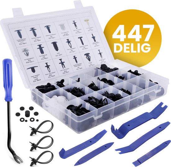 Foto: Proking deurpaneel klemmen set auto reparatie kit 447 delig carrosserie clips deurbekleding clips klinknagels demontage gereedschap