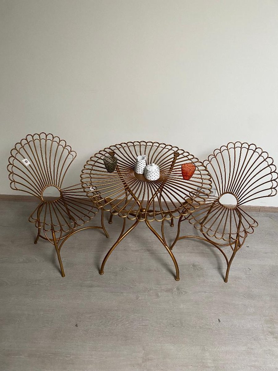 Bol.com GOODWILL-BISTROSET-1 TAFEL-2 STOELEN-SET-SCHELP-GOUD-APART-EXCLUSIEF-HANDGEMAAKT-METAAL-80CM-BUITEN-BINNEN-ROMANTISCH-ST... aanbieding