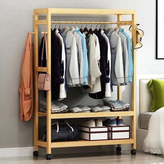 suredeal-kledingrek-met-wielen-3-lagen-houten-frame
