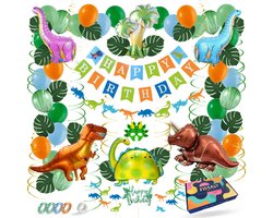 Fissaly 87 Stuks Dinosaurus Jungle Decoratie set – Dino & Safari Verjaardag Versiering – Thema Kinderfeestje