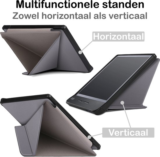 Hoesje Geschikt voor Kobo Libra H2O Hoesje Luxe Bescherm Case Trifold Met Screenprotector - Hoes Geschikt voor Kobo Libra H2O Hoes Book Cover - Grijs van Hoesje  — afbeelding 3