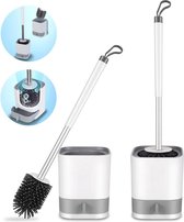 2-pack Siliconen toiletreinigingsborstel met sneldrogende houder - antislip handgreep voor badkamer wit toilet brush with holder